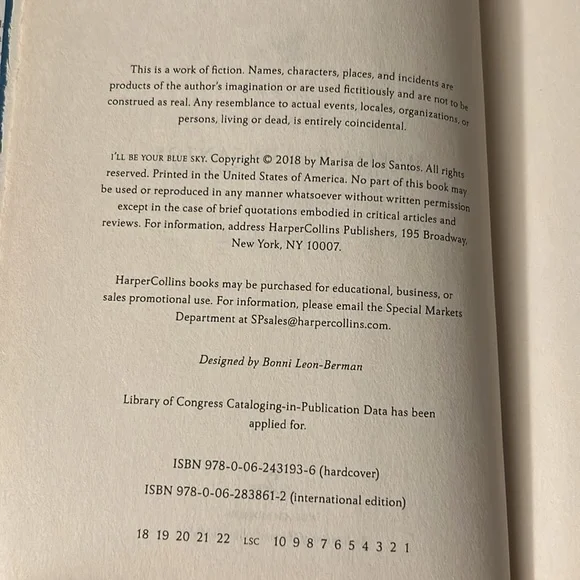 Book I’ll Be Your Blue Sky by Marisa De Los Santos - Picture 5 of 6